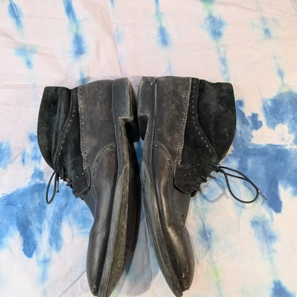 Magnanni Black Leather and Suede Oxford Derby Dress Boots Men Size 42.5